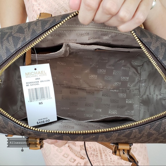 NWT Michael Kors aria medium satchel brown acorn - Picture 4 of 8
